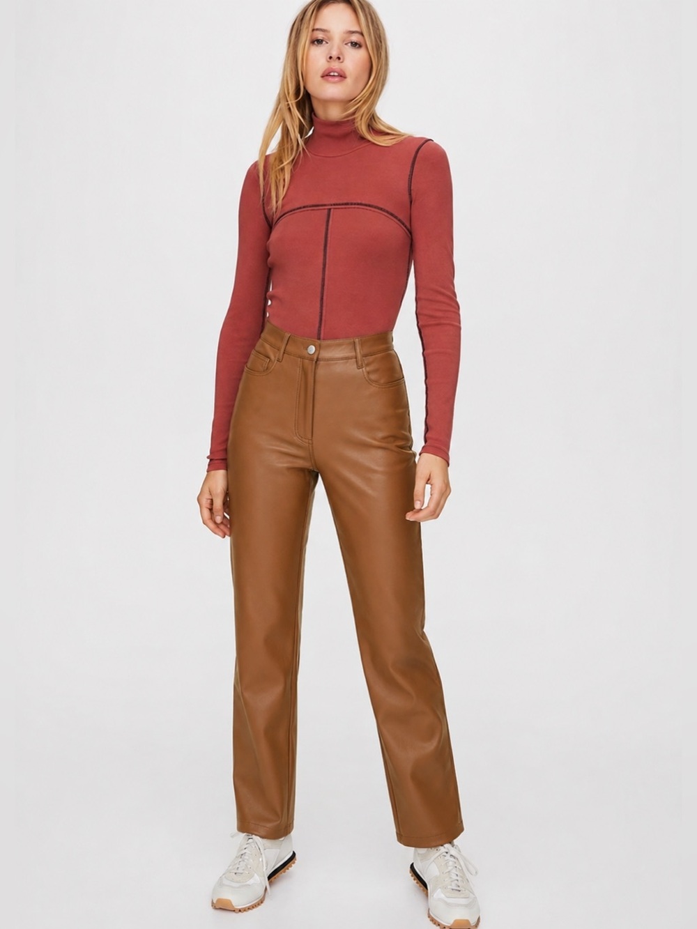 ARITZIA WILFRED Melania High Rise Vegan Camel Faux Leather Pants - Picture 2 of 8